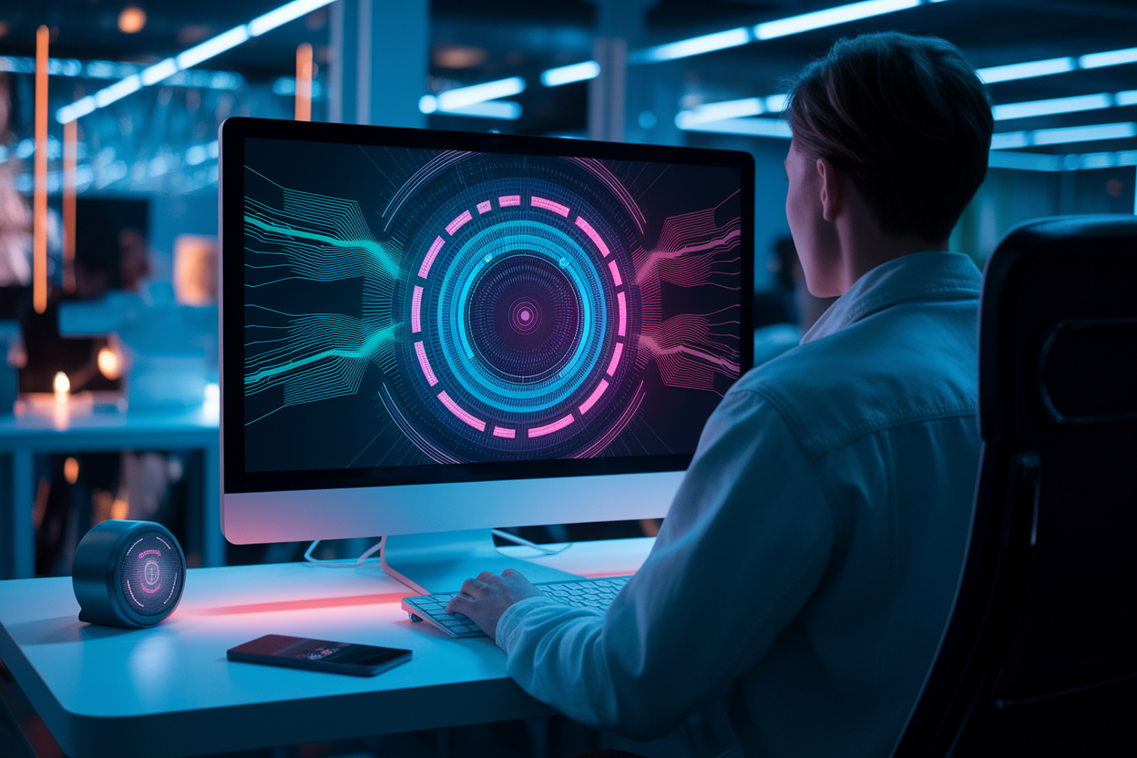 bureau-futuriste-personne-ecran-colore
