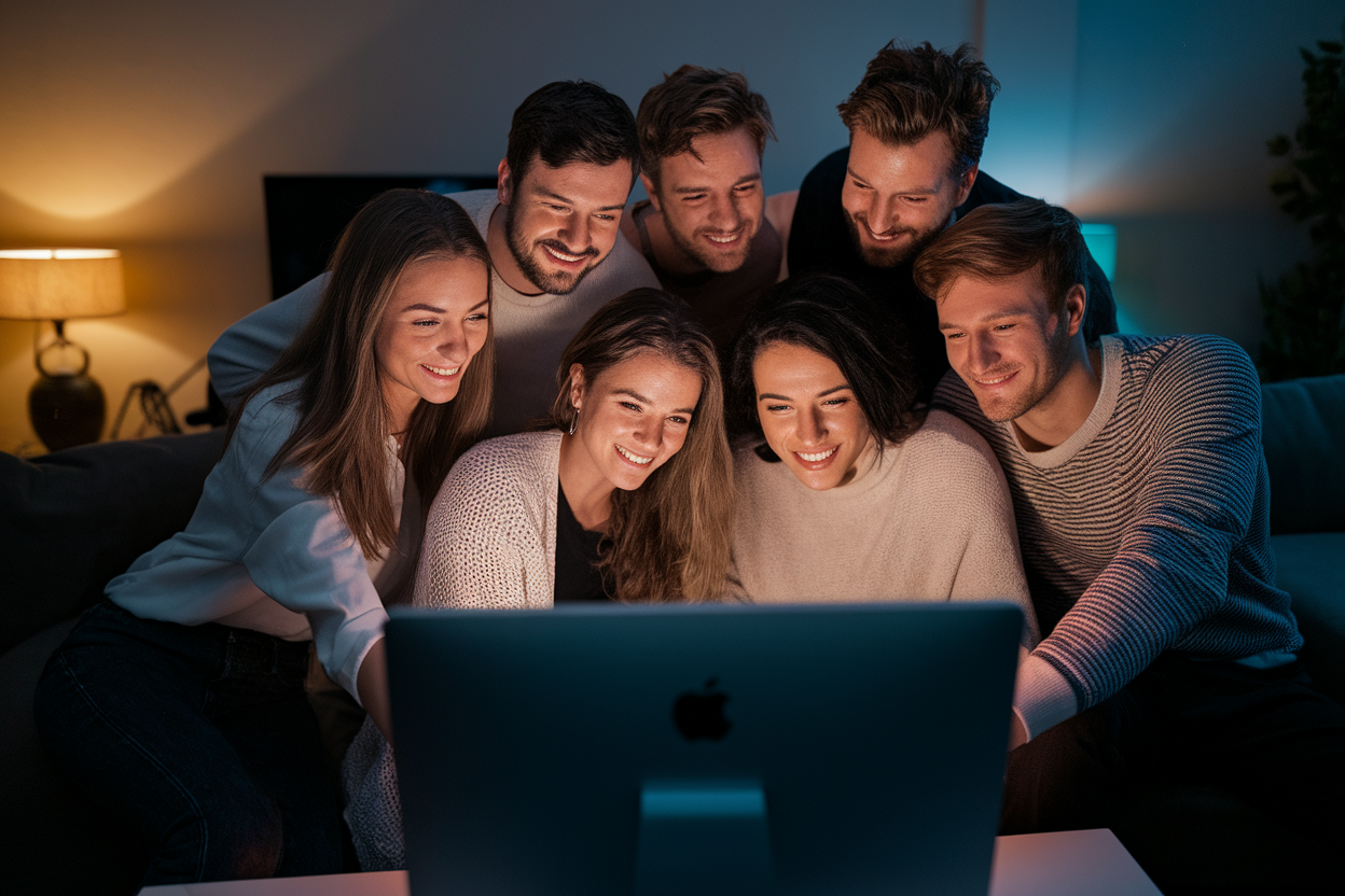 groupe-amis-ordinateur-ecran-lumiere