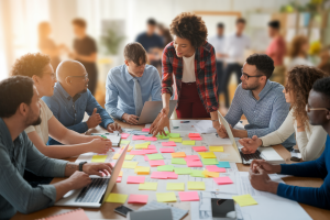 equipe-diverse-table-postit-ordinateurs